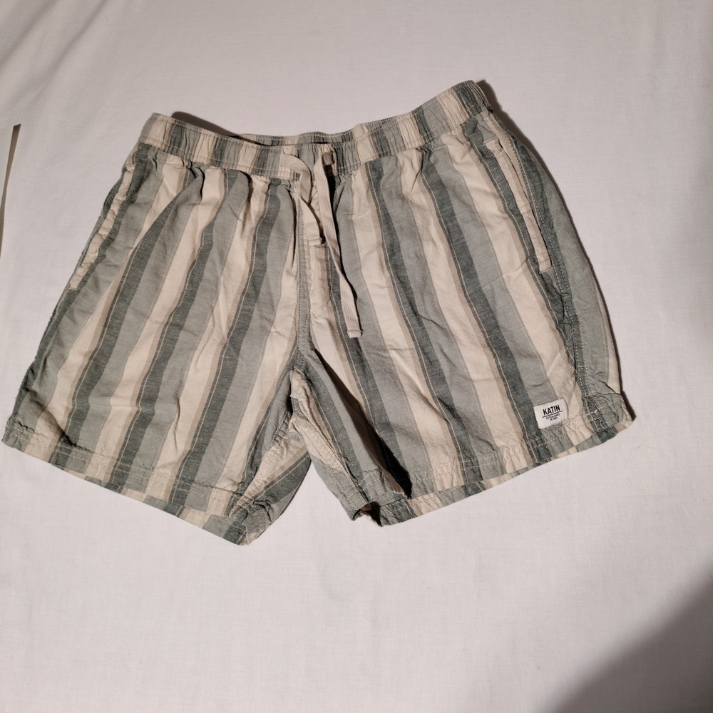 Katin Striped Linen Cotton‎ Blend Drawstring Waist Shorts Womens LG